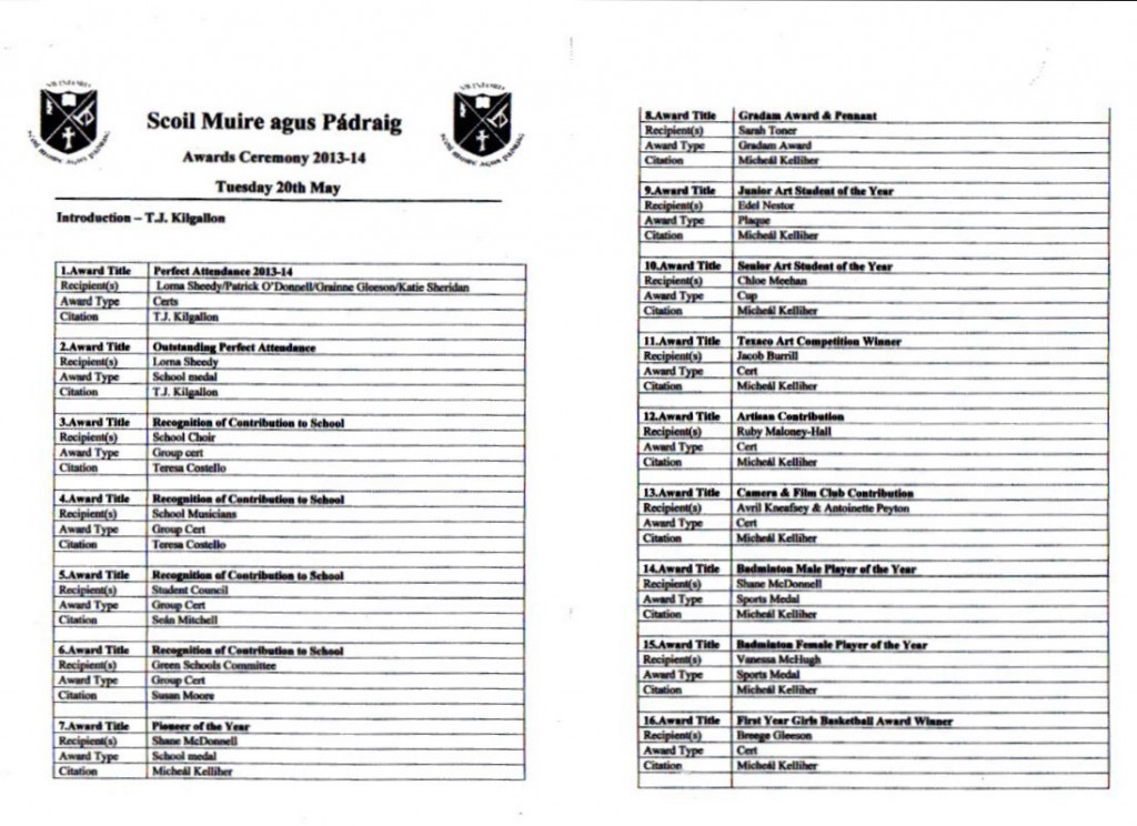 Scoil Muire agus Pádraig Awards 2014 p1