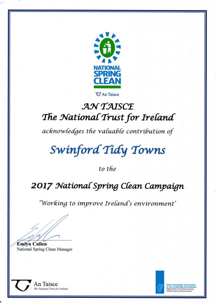 Swinford 2017 national spring clean certificate