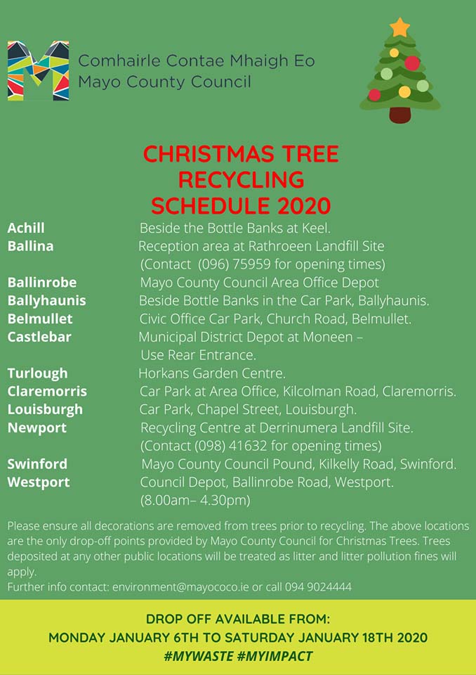 Christmas tree recycling in Swinford poster
