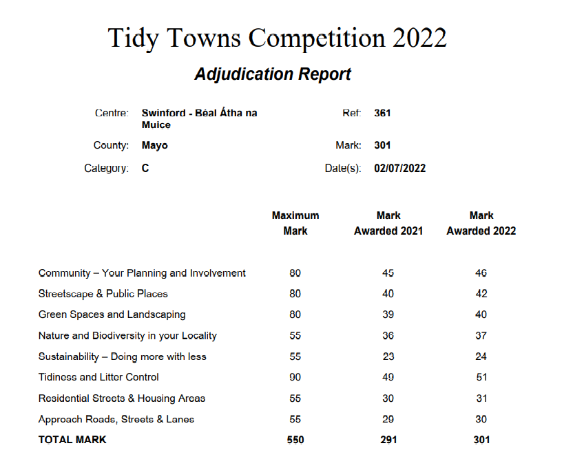 2022 Tidy Towns Results Swinford