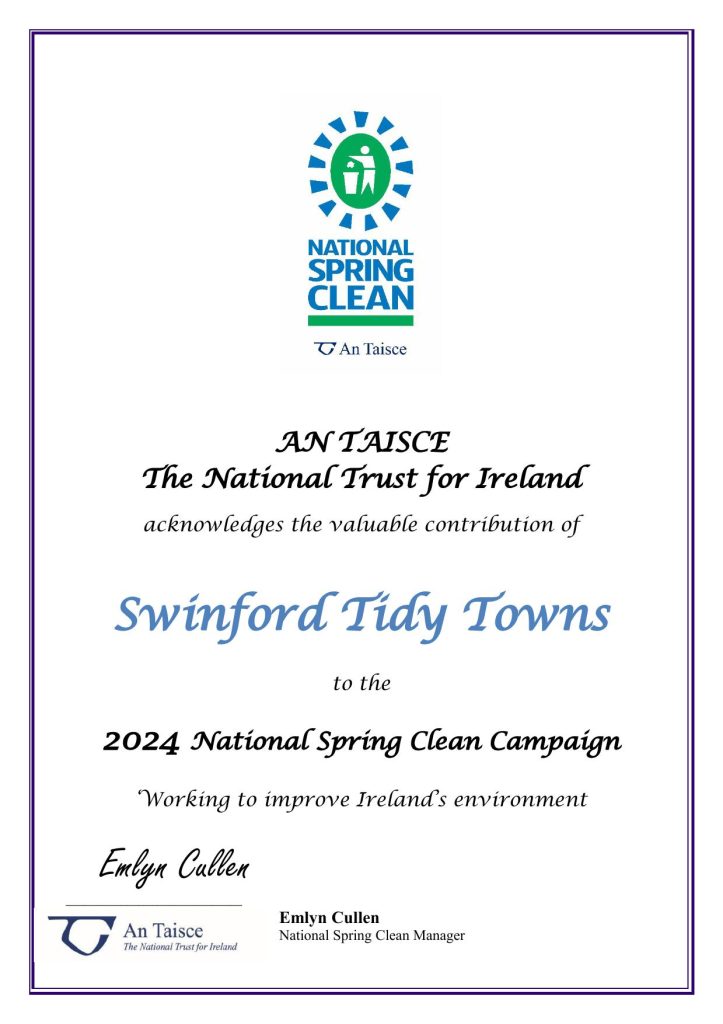 National Spring Clean 2024 Cert Swinford Tidy Towns