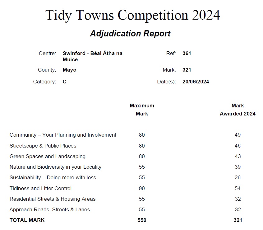 2024 national tidy towns results Swinford