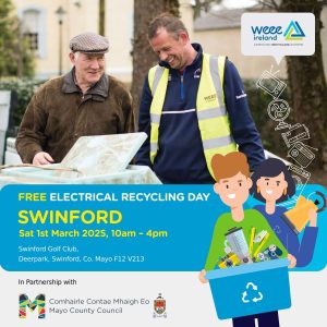 electrical recycling day (WEEE Recycling Event) at Swinford Golf Club, on Saturday, 1st March 2025, from 10am - 4pm.